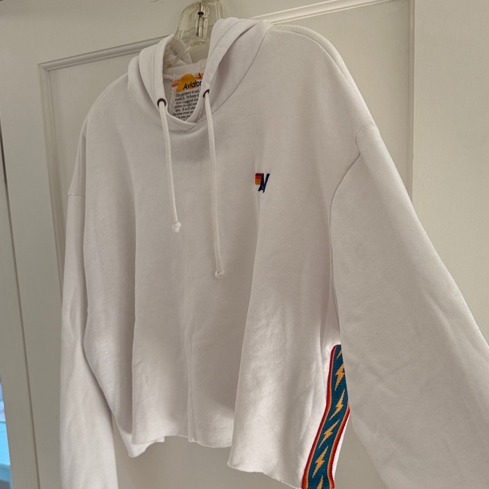 Aviator Nation White Hoodie with Blue and Red Accents